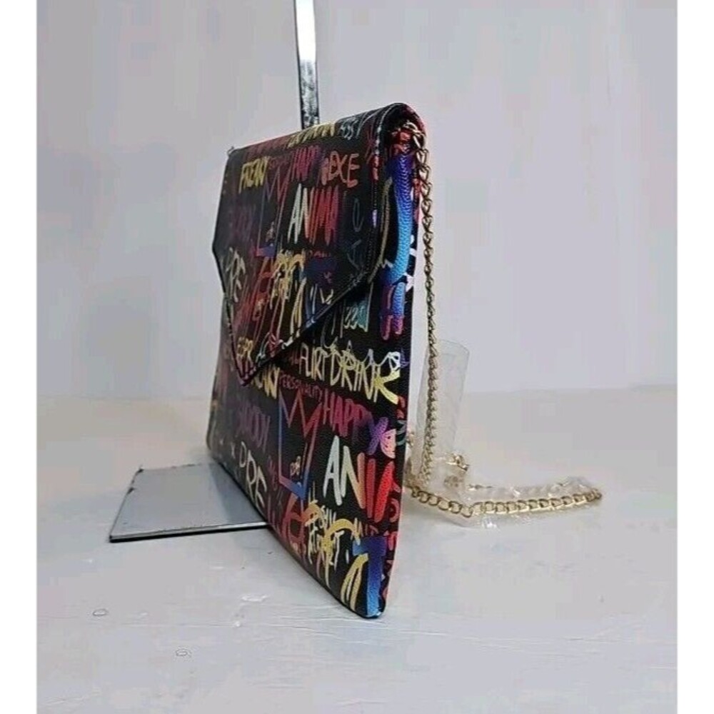 NEW GRAFFITI GLAM CLUTCH 11.25" W x 7.5" H with 23" Gold Tone Shoulder Strap - Picture 8 of 9